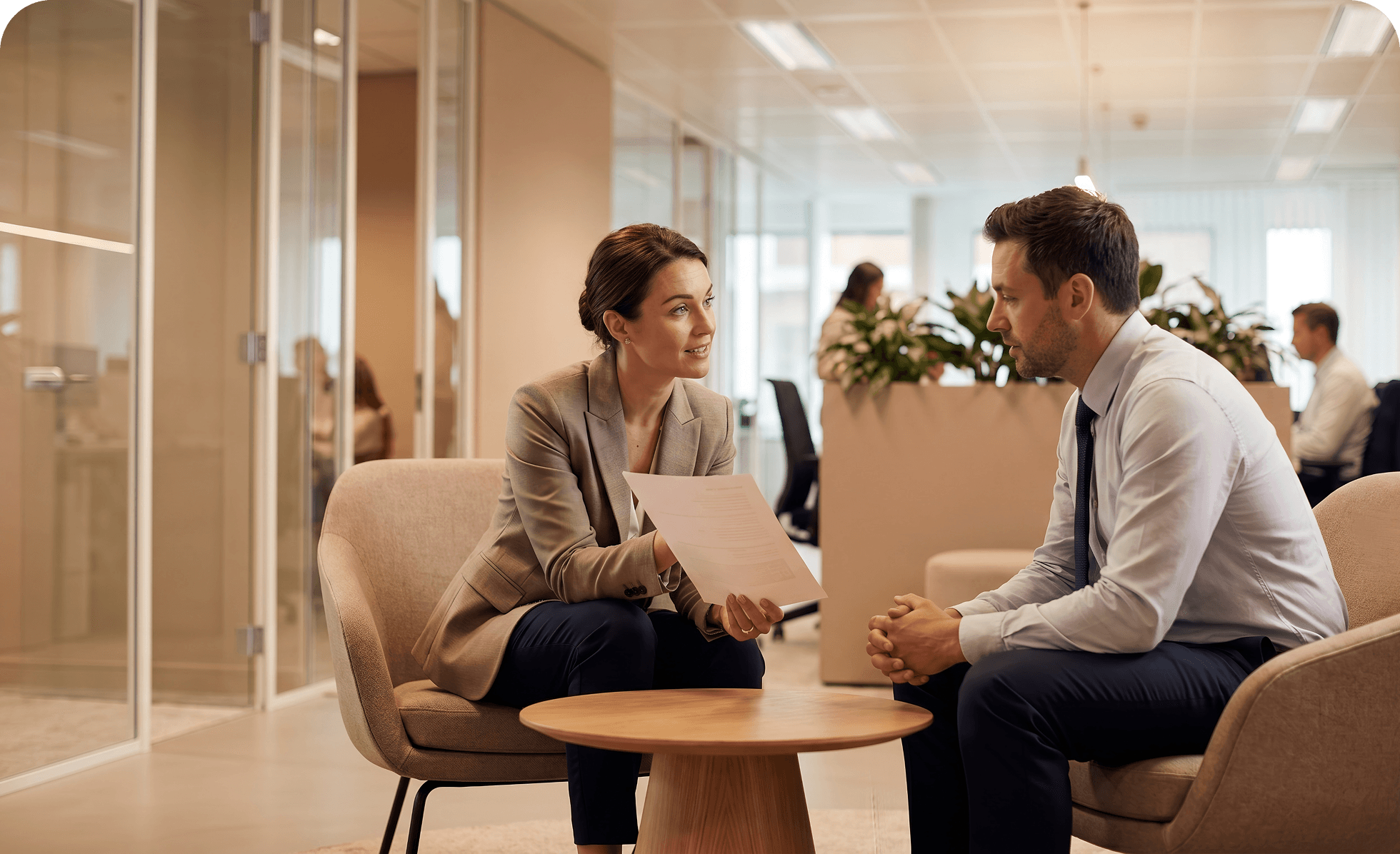 Professionals discussing business solutions